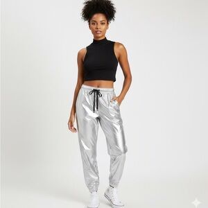 Forever 21 Size Small Women’s metallic Silver Elastic Waist And Ankle Joggers